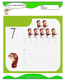 okul öncesi çocuklar için 7 Rakamı Çizgi çalışma sayfaları